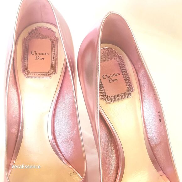 Christian Dior Women Heel Pumps Leather Shoes 9 39 Metallic Pink WSRP $859 - Picture 6 of 16